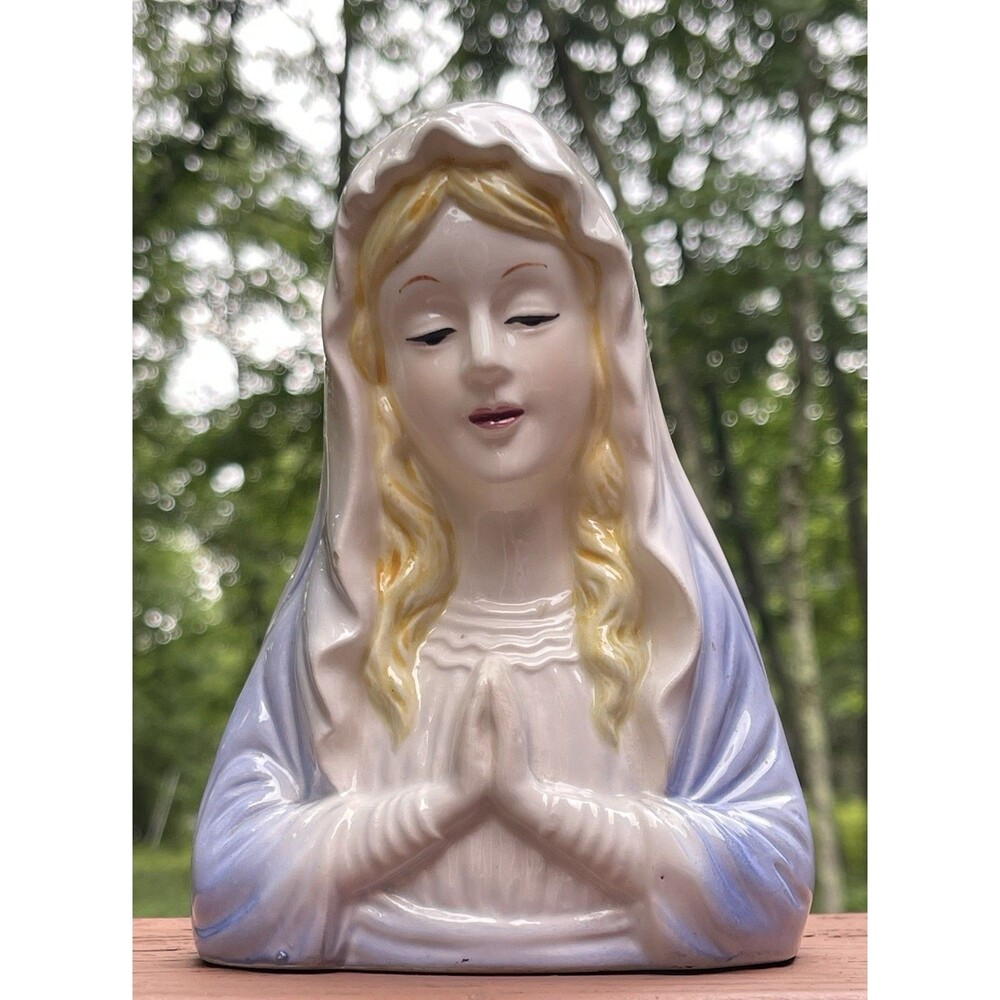 VTG Relpo Blessed Virgin Mary Ceramic Bust Planter 677 Madonna Japan 1950s - Picture 4 of 12